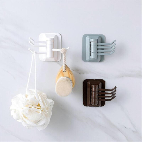 (Brown) 180 Degree Rotation Hook Punch-free Adjustable 4 Hooks Household Bathroom Kitchen Hook 2