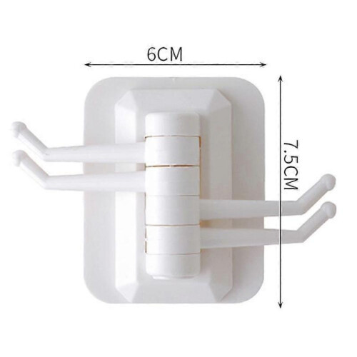 (White) 180 Degree Rotation Hook Punch-free Adjustable 4 Hooks Household Bathroom Kitchen Hook 2