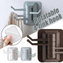 (Brown) 180 Degree Rotation Hook Punch-free Adjustable 4 Hooks Household Bathroom Kitchen Hook