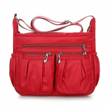(red) Womens largecapacity crossbody casual canvas business bag multilayer shoulder bag
