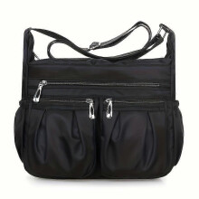(black) Womens largecapacity crossbody casual canvas business bag multilayer shoulder bag