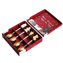 (Gold) 4PCS Christmas Spoons, Stainless Steel Stirring Spoon Tea Spoon Coffee Spoon Set, Christmas Element Small Spoons Set Party Tableware Decor