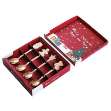 (Rose gold) 4PCS Christmas Spoons, Stainless Steel Stirring Spoon Tea Spoon Coffee Spoon Set, Christmas Element Small Spoons Set Party Tableware Decor