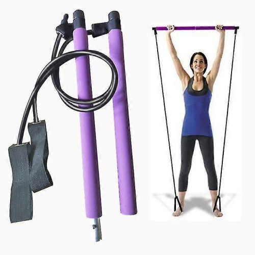 (Purple) Pilates Bar Stick With Resistance Band