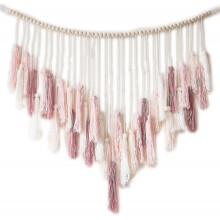 (pink) Decorative Woven Wooden Beads Tassel Tapestry Home Decor Cotton Rope Woven Wall Hanging Wall Decor