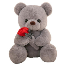 (grey) Cute flower rose bear doll childrens doll Valentines Day gift decorative ornaments plush toy rag doll