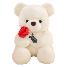 (White) Cute flower rose bear doll childrens doll Valentines Day gift decorative ornaments plush toy rag doll