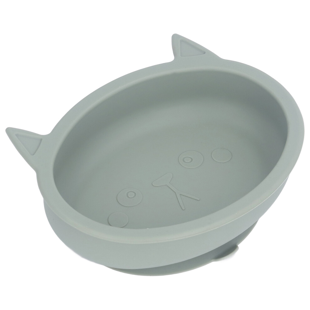 Silicone Cartoon Cat Baby Bowl with Suction Base - Olive Dishwasher Safe