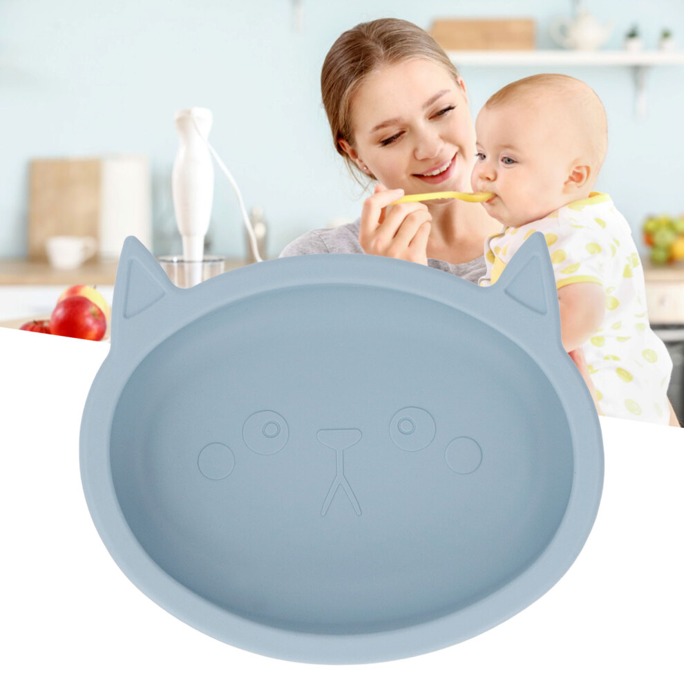 Cartoon Cat Shaped Baby Bowl with Suction Cup, Soft Silicone, Blue