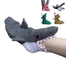 (Grey shark) Knitted crocodile socks female/male creative animal shape and ankle socks provide winter indoor warm Christmas gifts