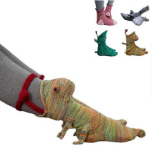 (Yellow frog) Knitted crocodile socks female/male creative animal shape and ankle socks provide winter indoor warm Christmas gifts
