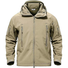 (3XL, Khaki) Lebanghui Men's Waterproof Tactical Camouflage Softshell Jackets Winter Outdoor Jacket Fleece Lining