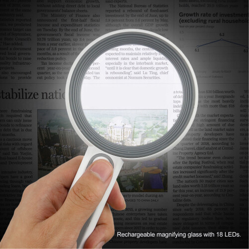 Handheld Magnifier 5X/12X with 18 LED, Rechargeable 650mAh 2