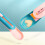 Blue Portable Cat Strip Spoon Push Button Ergonomic Plastic Feeder 10