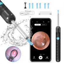 (black) Ear Wax Removal, Ear Cleaner with Camera Built-in WiFi, Earwax Removal Kit with 6 silicone Ear Pick, Otoscope with Lights