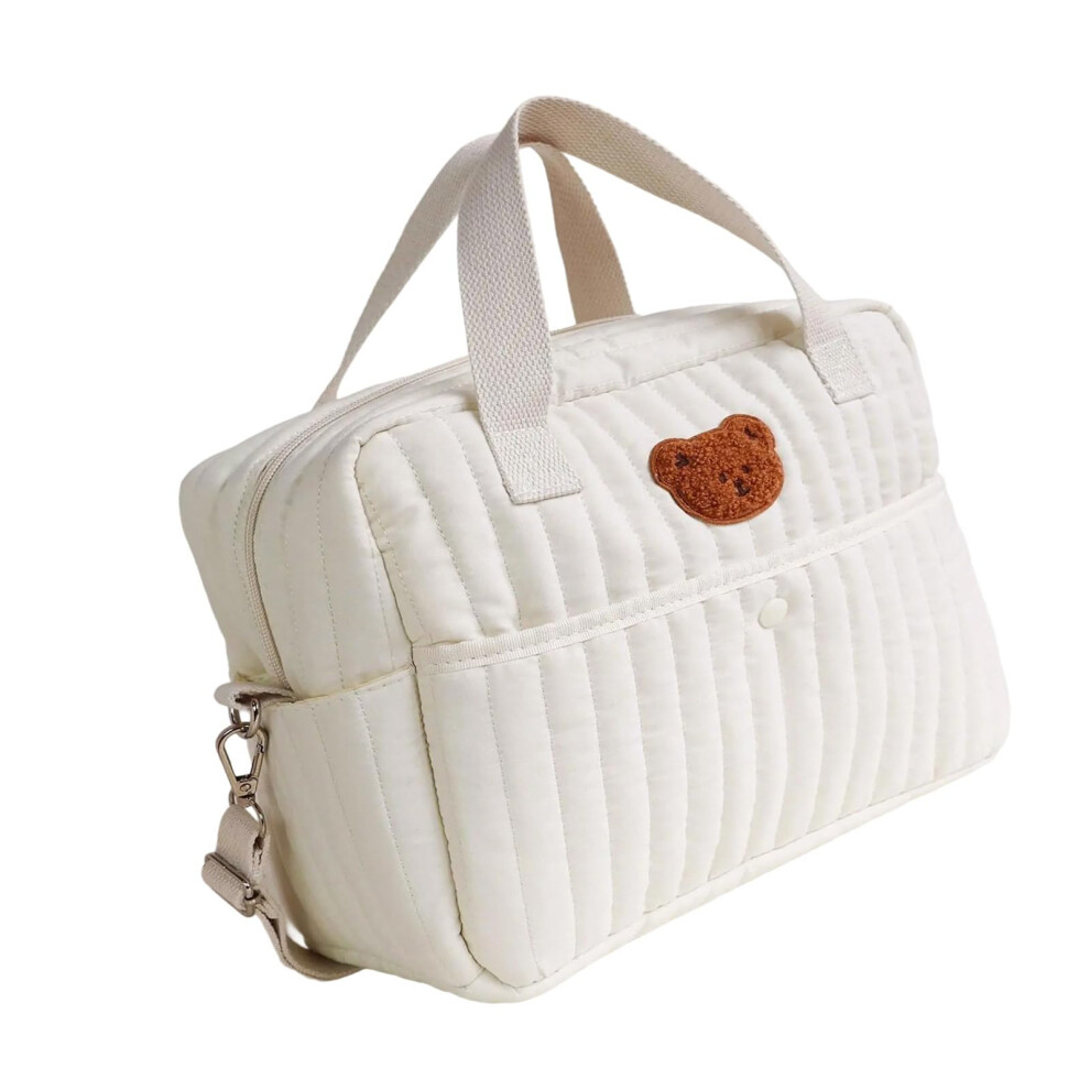 Mom Bag Handbag With Embroidered Pattern, Large Capacity Splash Proof Travel Diaper Bag, Crossbody With Multiple Compartments Beige