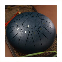 Steel Tongue Drum 8 Inch Hand Pan with 11 Notes F Major Dark Blue Percussion Instrument for Meditation and Relaxation
