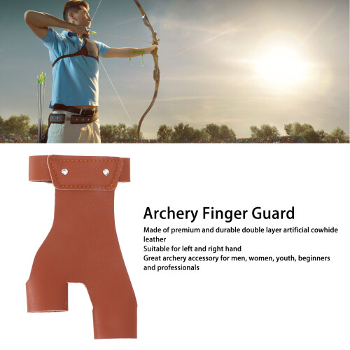 Archery Hand Guard Protector Brown Artificial Cowhide Adjustable Finger Glove 2