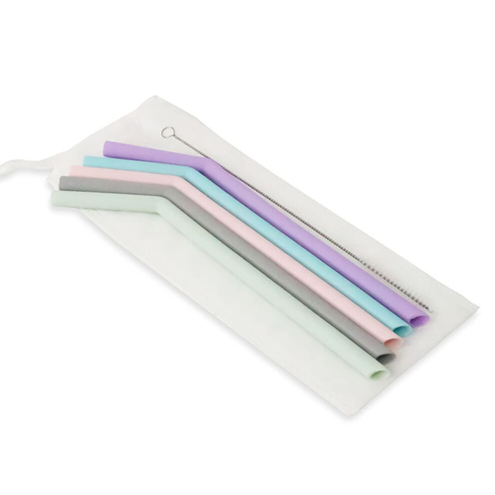 5 Kids Reusable Drinking Straws with Cleaning Brush, Flexible Elbow Design, BPA-Free, Easy to Use
