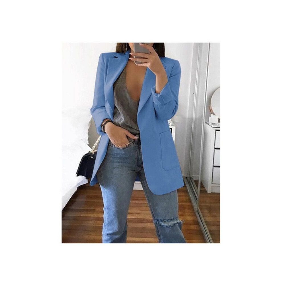 (Blue,XL)Blazer décontracté à manches longues col rabattu ample pour femmes vêtements d'extérieur pour femmes