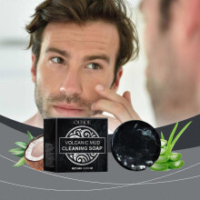 (2PCS) Face Soap, Natural Volcanic Mud Soap, Volcanic Mud Cleaning Soap, Black Soap Bar, Facical and Body Wash for Men Women