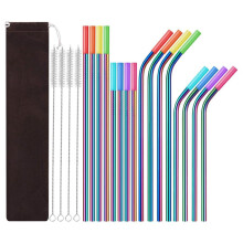 Stainless Steel Straw Set with Silicone Mouthpiece, Portable Metal Straw Brush, Durable, Multi-colored, Reusable