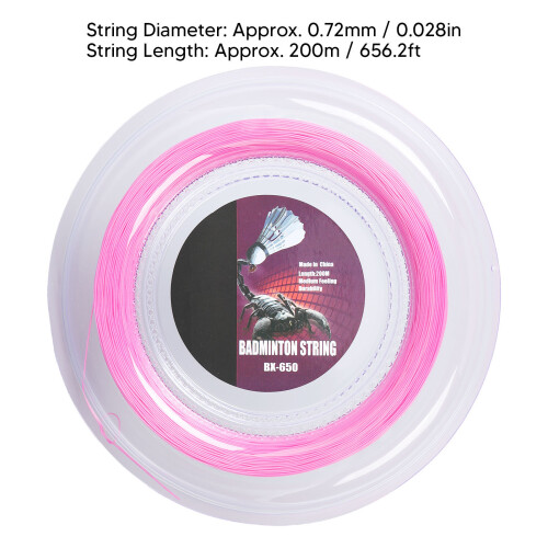 0.72mm Nylon Badminton String 200m Pink BX650 22-26 lbs 1