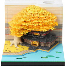 (gold) 3D Memo Pad Paper Carving Art with LED Lights, 3D Sticky Notes Convenience Post Notes DIY Marriage Tree Kawaii Notepad with Pen Holder