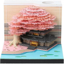 (pink) 3D Memo Pad Paper Carving Art with LED Lights, 3D Sticky Notes Convenience Post Notes DIY Marriage Tree Kawaii Notepad with Pen Holder