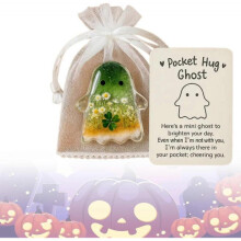 (B) Halloween Pocket Hug Ghost with Encouragement Card, Cute Mini Ghost Pocket Hug Token for Emotional Support, Gift for Friends and Family