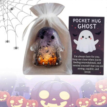 (A) Halloween Pocket Hug Ghost with Encouragement Card, Cute Mini Ghost Pocket Hug Token for Emotional Support, Gift for Friends and Family
