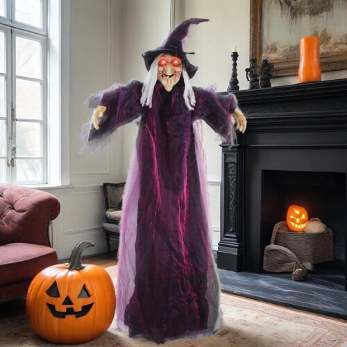 Halloween Life Size Talking Witch Animated Spooky Animatronic Scary Witch Decor
