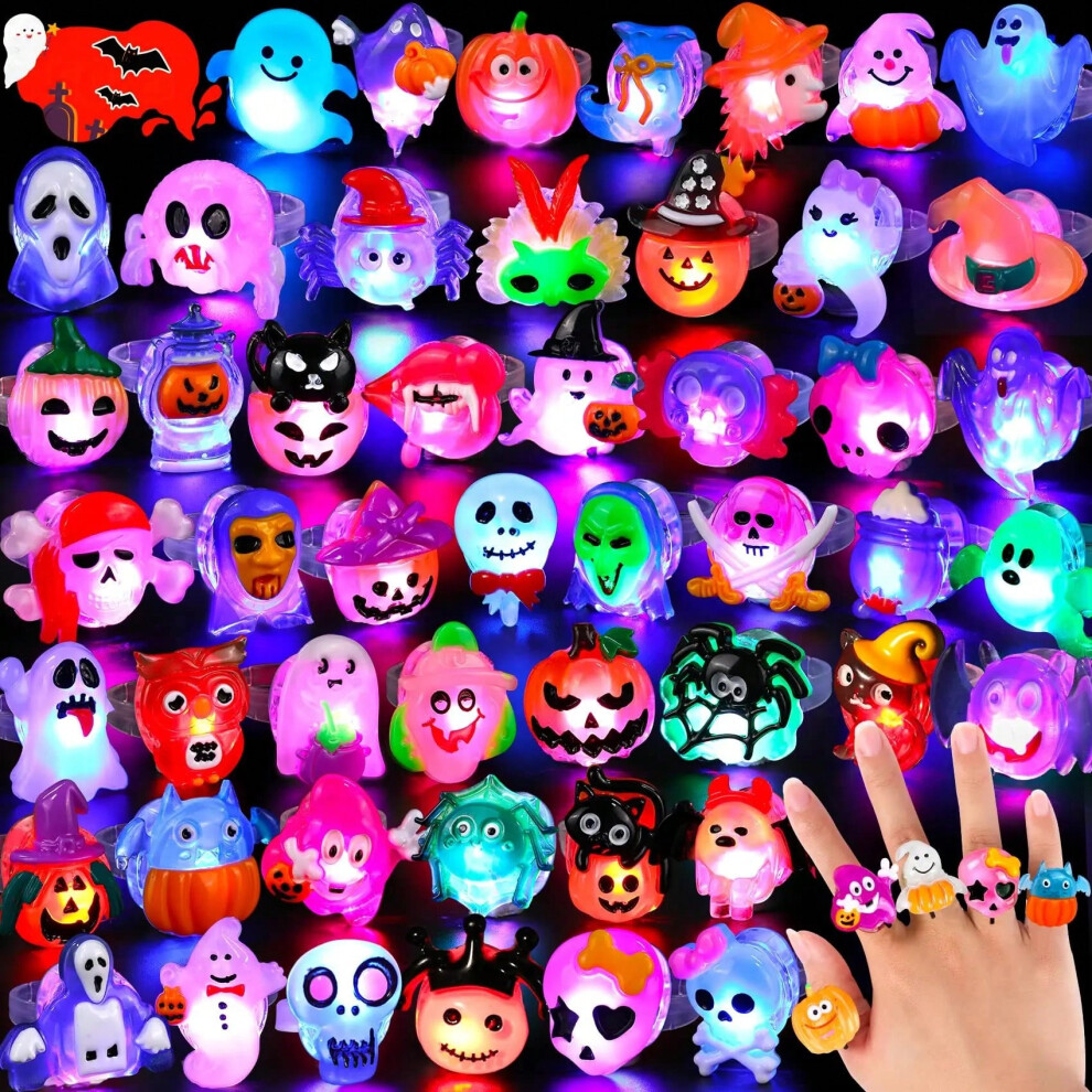(3D Ring, 80PCS) 30-150PCS 3D Light Up Rings Bulk Halloween Treats Toys Party Favors for Kids Non Candy Treats Glow In The Dark Party Gifts for K-image-OPC-PJHMGXS-NEW