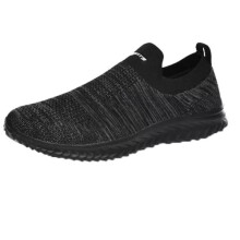 (Black & Grey, UK 11 / EUR 46) Mens Womens Slip On Wide Fit Memory Foam Casual Walking Gym Sports Trainers Size