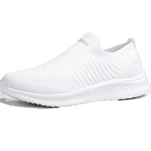 (White, UK 11 / EUR 46) Mens Womens Slip On Wide Fit Memory Foam Casual Walking Gym Sports Trainers Size