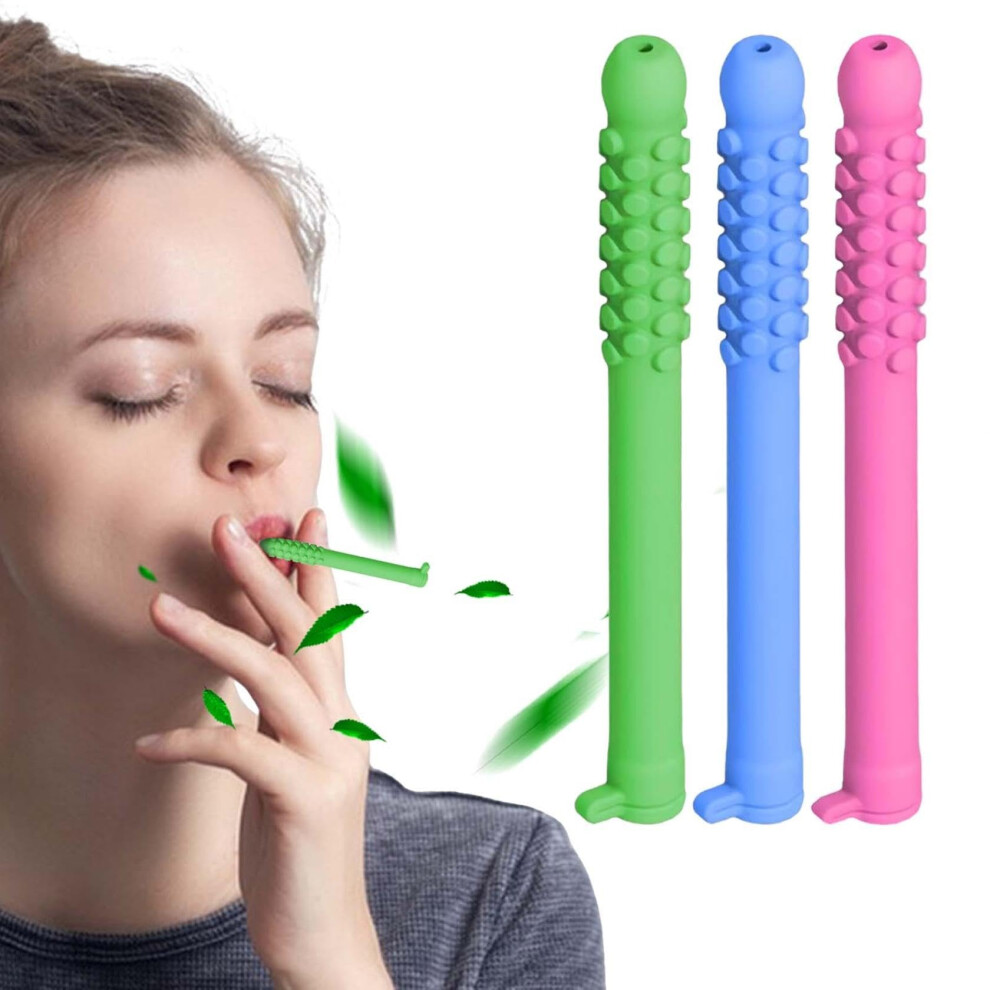 Chewable Essential Oil Breath Stick Reusable Silicone Aromatherapy Sticks for Focus and Stress Relief Portable 3-Pack