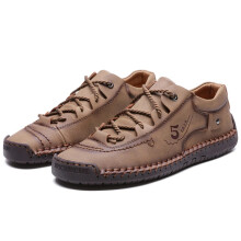 (khaki low, UK 11 / EU 46) Mens Hand Stitched Shoes Casual Light Comfy Lace Trainers Walk Gym Jogging Boots