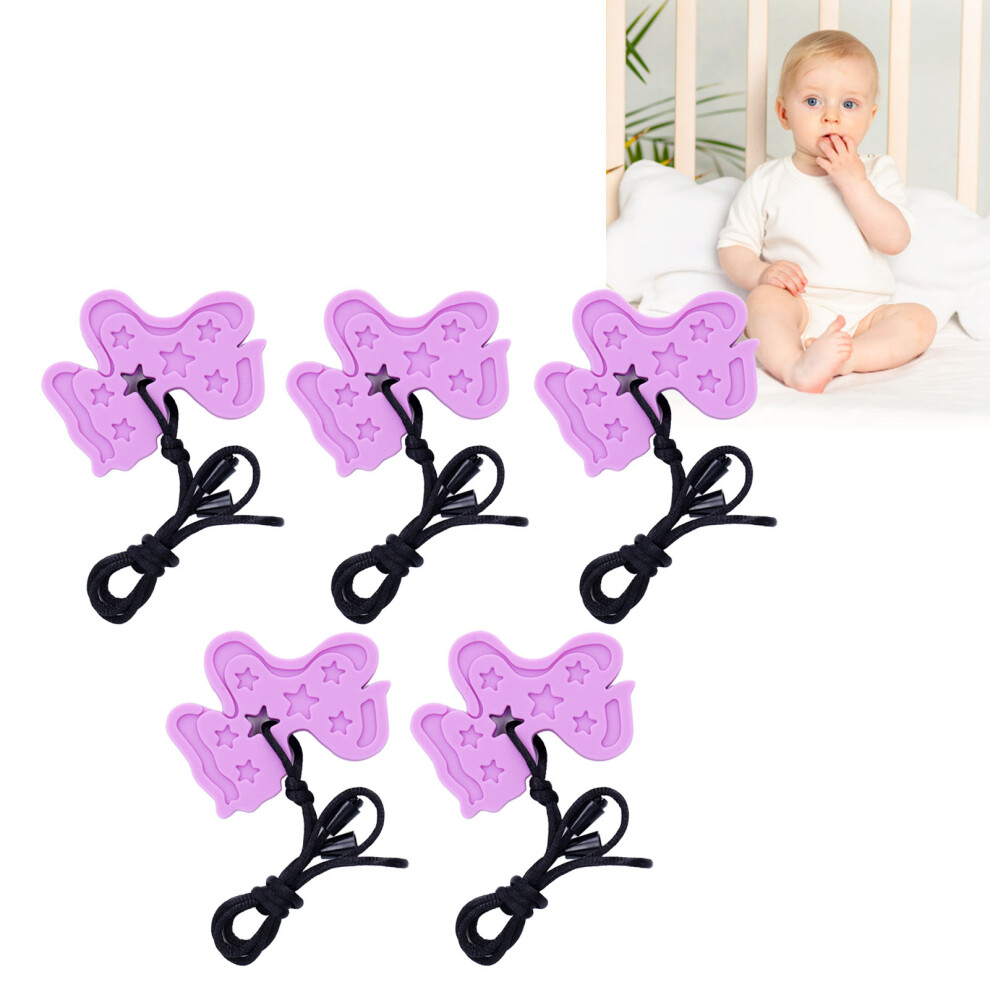 5pcs Baby Teething Toys Pendant Purple Food Grade Silicone Gum Massage