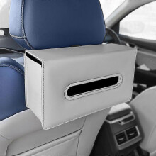 (Gray) Car Tissue Holder, Rectangular Tissues Box Keep Car Tidy, Premium PU Leather Car Seatback Napkin Holder Fit for Standard 120 Tissues Size