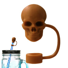 Skull Straw Attachment, Silicone Skeleton Straw Cover for 10mm Straws, Dust Resistant, Brown, Perfect for Drinking Glasses