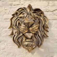 (L) 3D Lion Head Wall Statue Resin Lion Head Wall Hanging Sculpture Wall Decoration Art Fake Animal Head for Farmhouse Decor