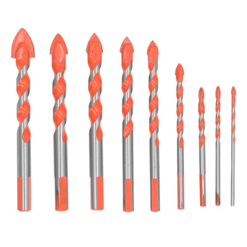 9Pcs Masonry Drill Bits Set Cemented Carbide for Cement, Tile, Wood, Glass