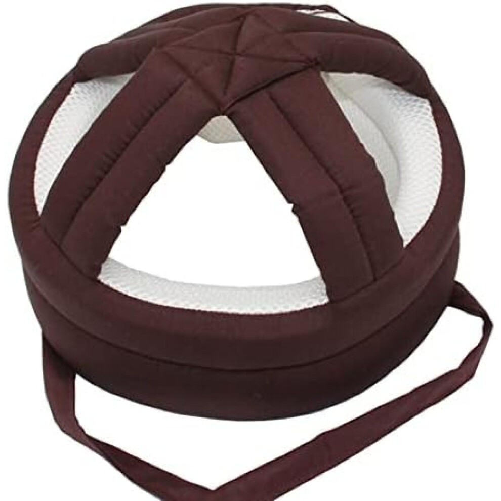 Elderly Fall Protection Hat, Adjustable Senior Headgear with Straps, Brown Head Safety Helmet for Fall Prevention