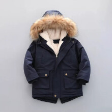 (Dark Blue, 8T) Children Girls Boys Fur Winter School Thick Fleece Warm Outerwear Coat Jacket