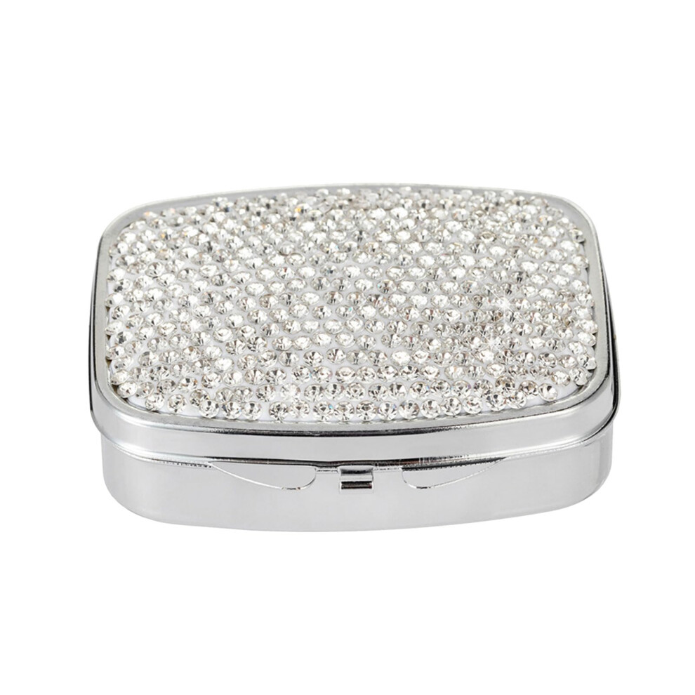 Elegant Pill Organizer with Crystal Diamonds, Portable Design, 2 Compartments for Tablets and Pills