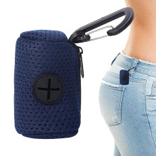 Dog Waste Bag Dispenser Holder, Large Capacity Zippered Mesh Fabric, Portable Poop Bag Holder for Dogs, Navy Blue