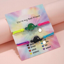 (Dinosaur) 2pcs Rainbow Gradient Bracelet Cute Animal Bracelet for Girls, Handmade Mood Bracelet Couple Bracelet School Gifts for Lover, Best Friend