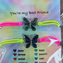 (Butterfly) 2pcs Rainbow Gradient Bracelet Cute Animal Bracelet for Girls, Handmade Mood Bracelet Couple Bracelet School Gifts for Lover, Best Friend