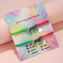 (Horse) 2pcs Rainbow Gradient Bracelet Cute Animal Bracelet for Girls, Handmade Mood Bracelet Couple Bracelet School Gifts for Lover, Best Friend