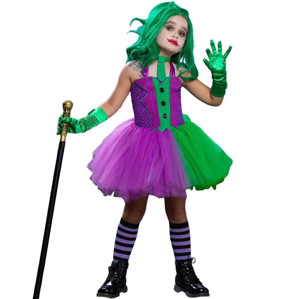 (6-7Years) Halloween Kids Girls The Joker Clown Cosplay Costume Outfits Party Tulle Fancy Dress